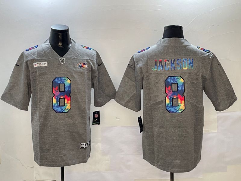 Men Baltimore Ravens #8 Jackson Grey Rainbow 2024 Nike Limited NFL Jersey style 1->new orleans saints->NFL Jersey